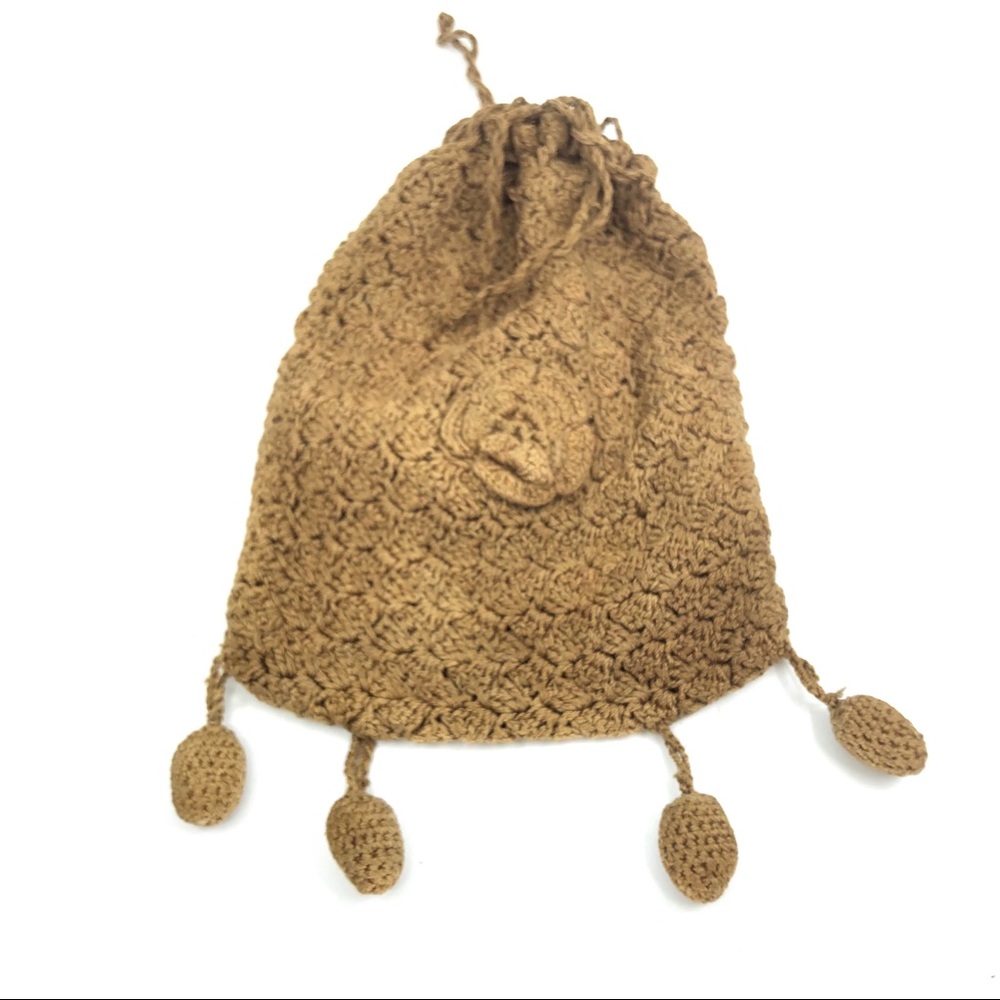 Victorian Brown Crochet Drawstring Reticule Bag - Picture 4 of 12